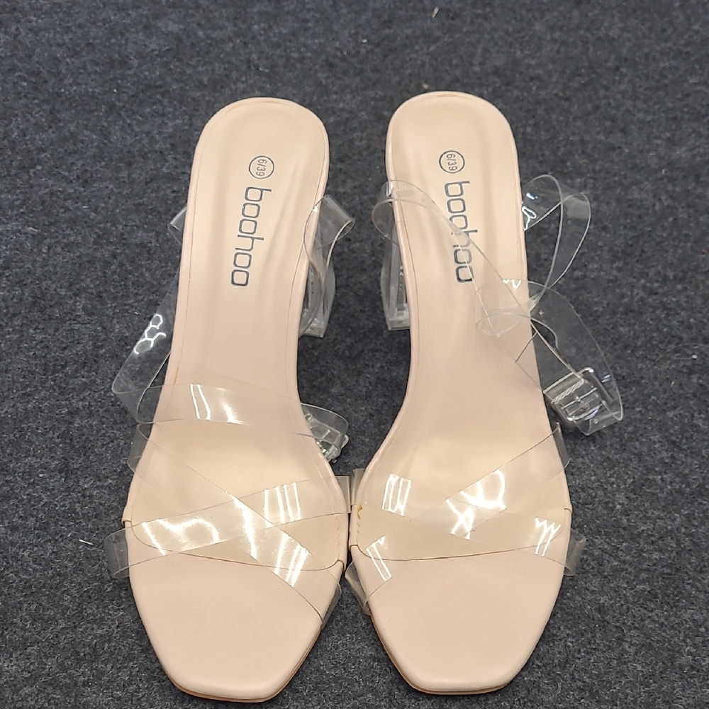 Boohoo Cream and White Heels with Clear Straps